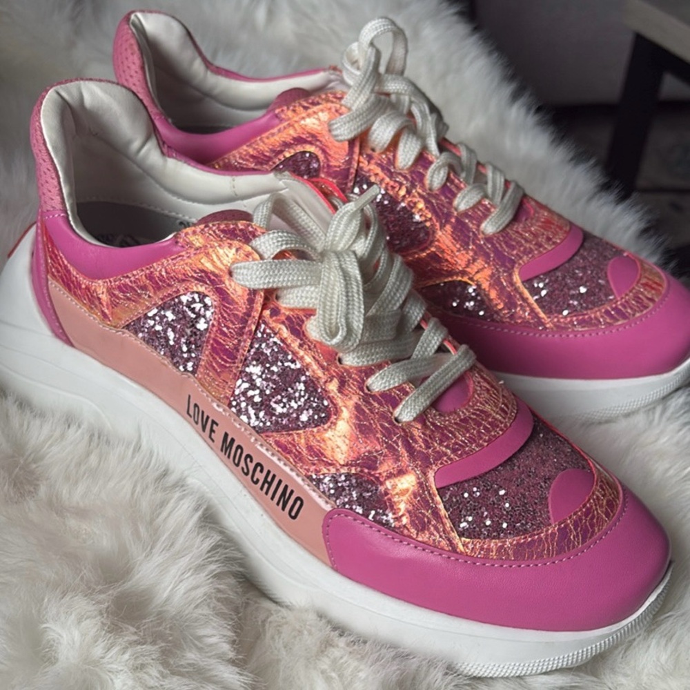 Love Moschino Pink Love Platform Sneakers